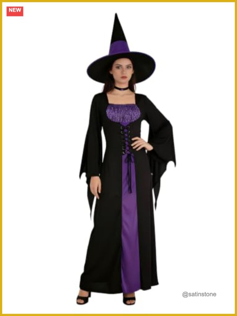 Witch Costume Set for Women Halloween Cosplay Purple Dress and Hat